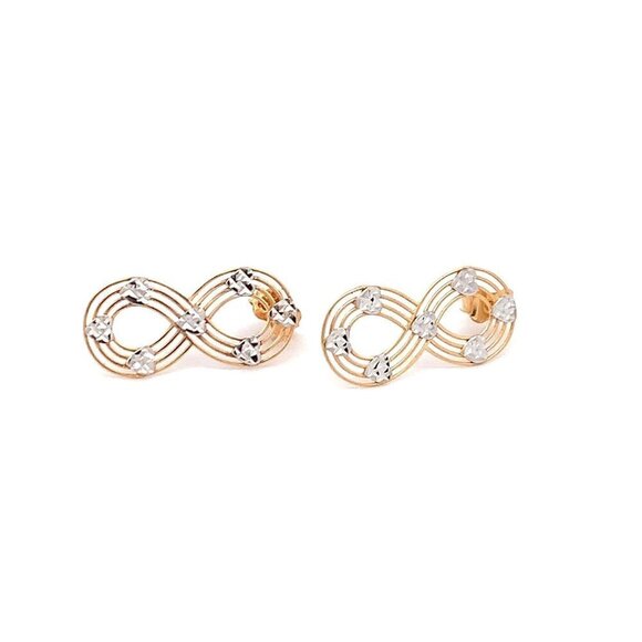18K Gold Earrings Infinity Post White Yellow Gold 2.12 grams - Picture 1 of 13